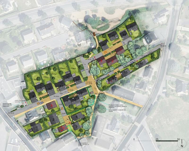 Dans un coeur de bourg, une dent creuse est à densifier pour créer un quartier d'habitat chaleureux à l'échelle et à destination des seniors 