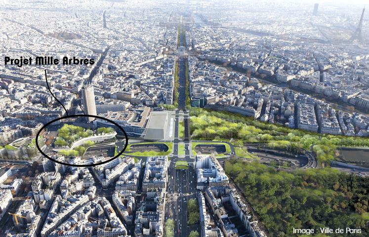 Le projet s'insère dans une requalification complète du quartier de la Porte Maillot, récréant un lien avec les franges du Bois de Boulogne