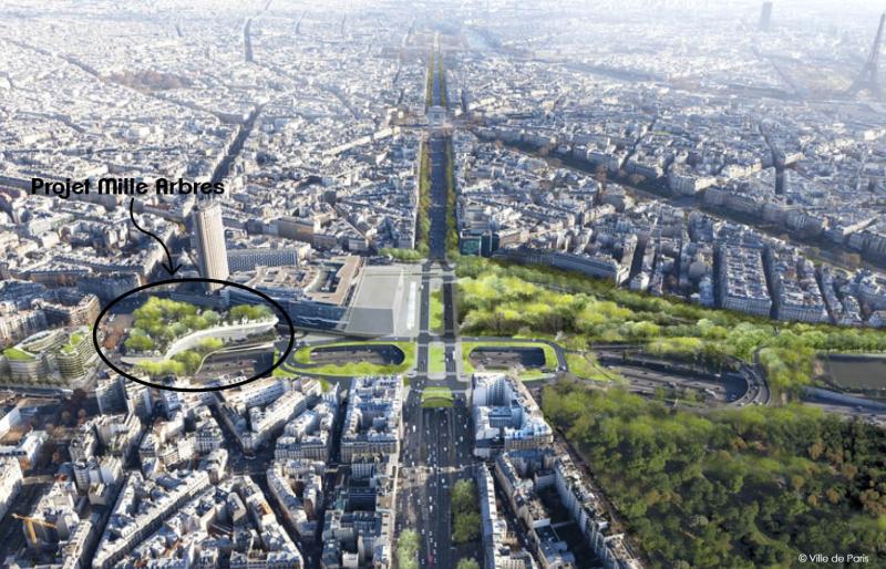 Le projet s'insère dans une requalification complète du quartier de la Porte Maillot, récréant un lien avec les franges du Bois de Boulogne